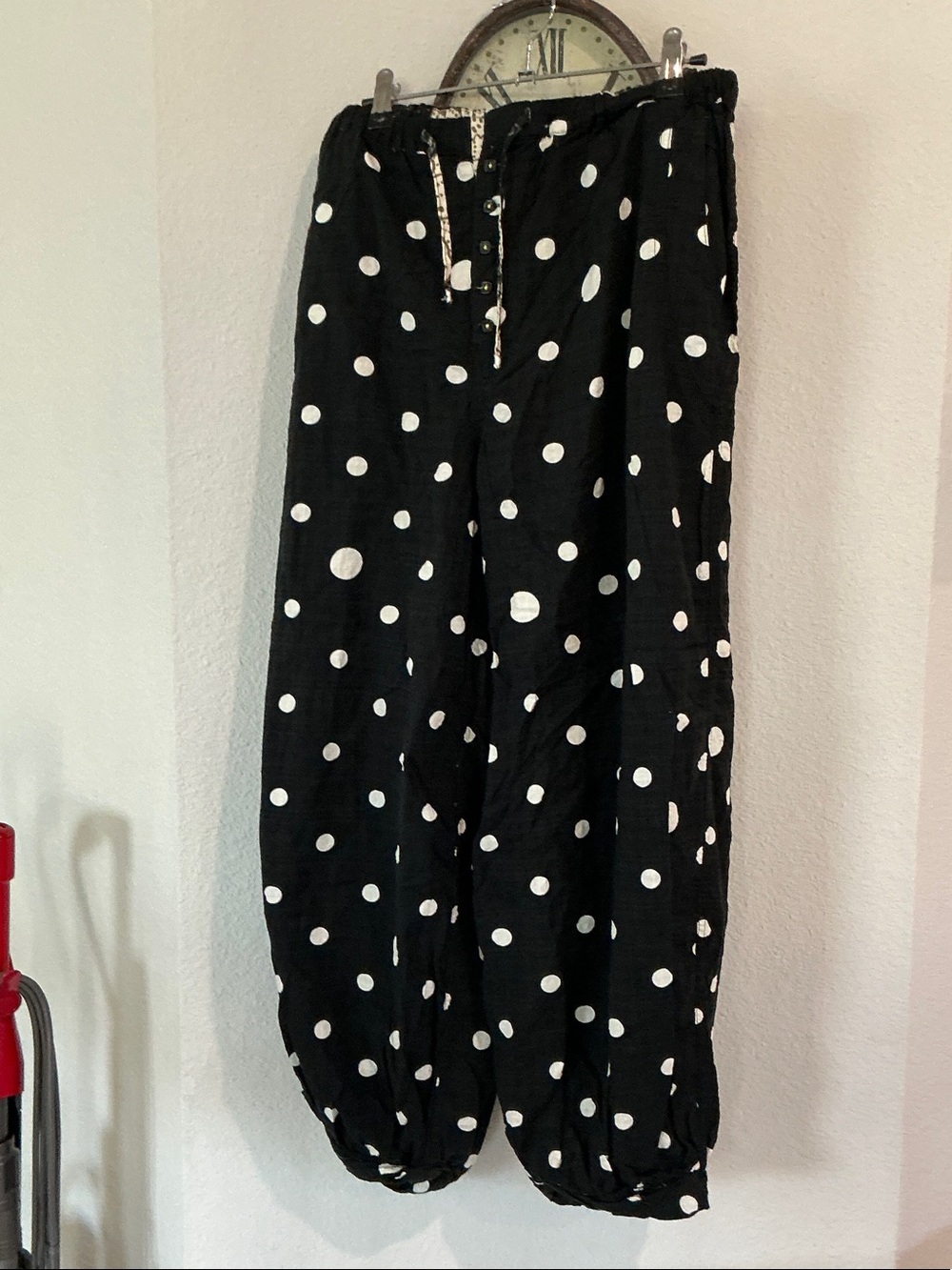 Black Polka Dot Wide-Leg Pull-On Pants